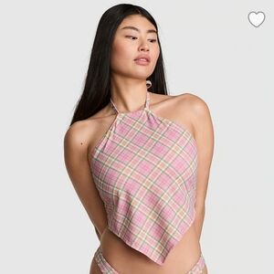 Frankie's Bikinis X Pink Victoria's Secret Pink and Green Plaid Bikini Top NWT L